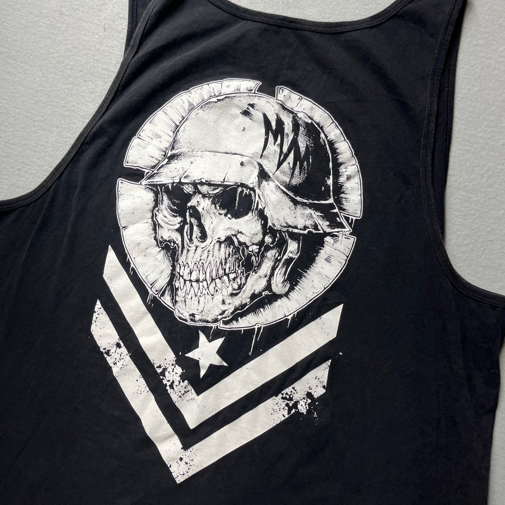 Metal Mulisha Mens Black Skull Military Helmet Graphic Tank Top Size XL